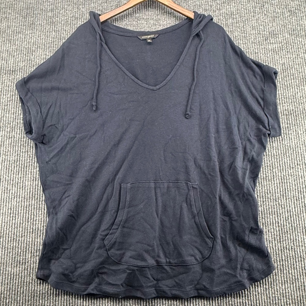 Banana Republic Hoodie Women XL Black Excellent Short Sleeve V-Neck Knit Top - Picture 1 of 7